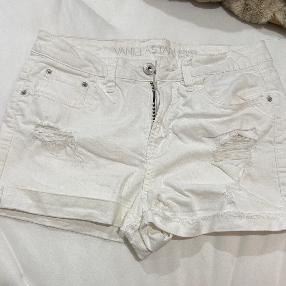Vanilla Star White High-Rise Distressed Jean Shorts